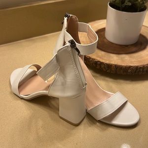 White block heels with ankle strap